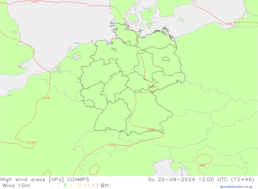 High wind areas COAMPS 星期日 22.09.2024 12 UTC