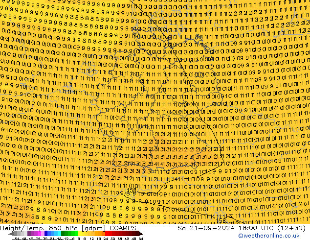 Height/Temp. 850 гПа COAMPS сб 21.09.2024 18 UTC