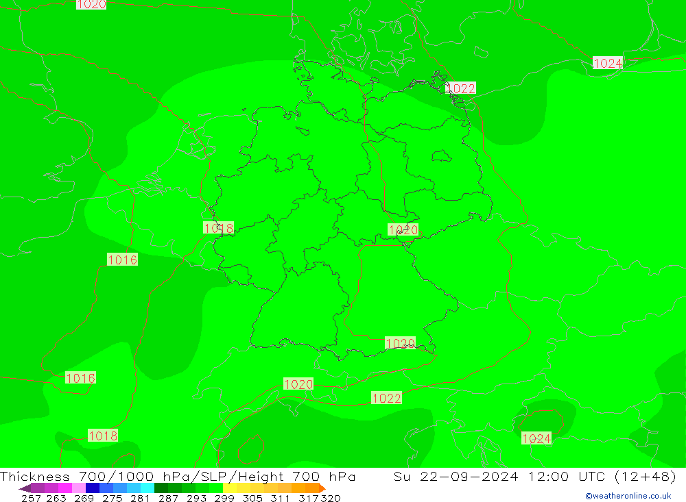 Thck 700-1000 гПа COAMPS Вс 22.09.2024 12 UTC