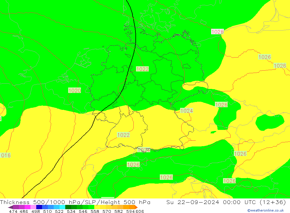 500-1000 hPa Kalınlığı COAMPS Paz 22.09.2024 00 UTC