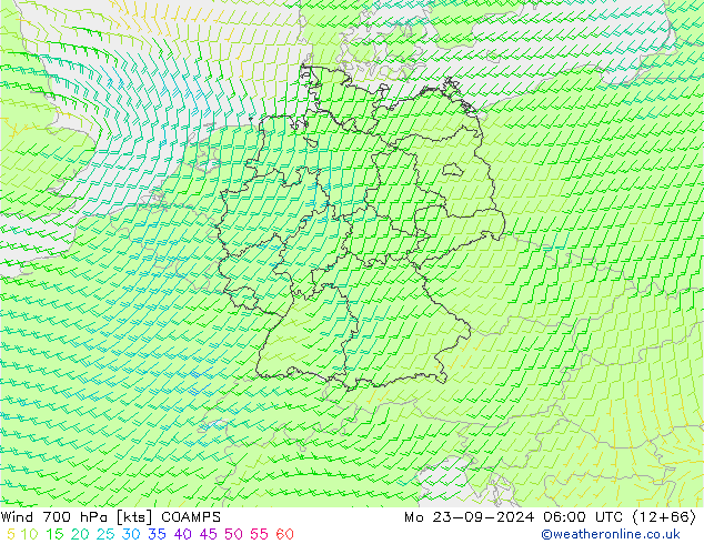 Vento 700 hPa COAMPS lun 23.09.2024 06 UTC