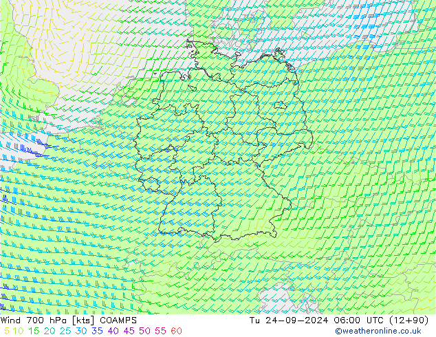 Wind 700 hPa COAMPS Út 24.09.2024 06 UTC