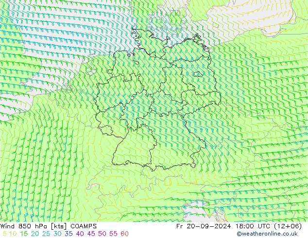 Vent 850 hPa COAMPS ven 20.09.2024 18 UTC