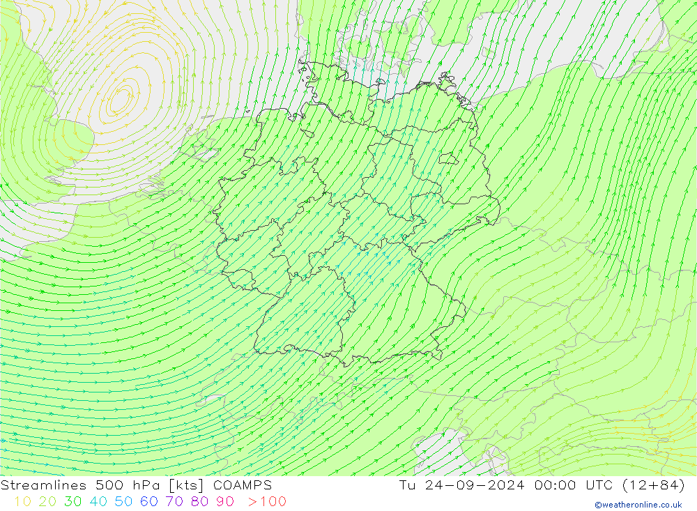 Ligne de courant 500 hPa COAMPS mar 24.09.2024 00 UTC