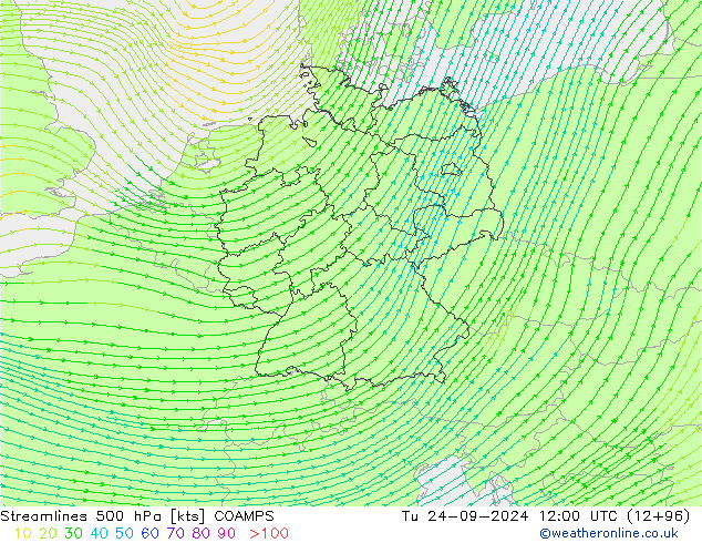 Rüzgar 500 hPa COAMPS Sa 24.09.2024 12 UTC