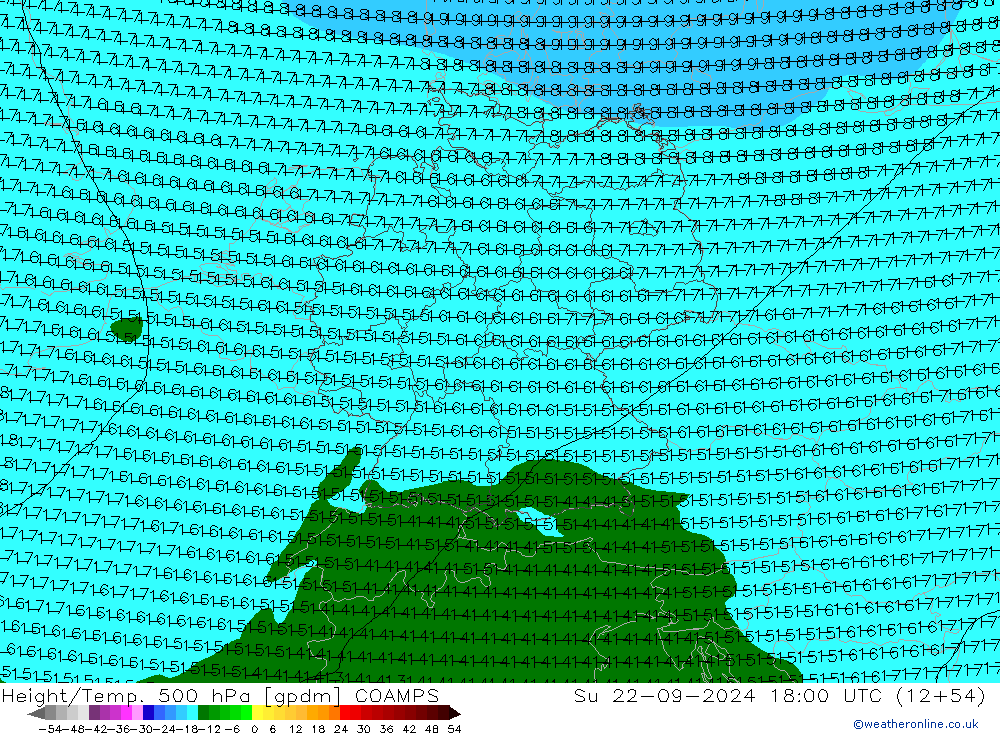 Height/Temp. 500 hPa COAMPS So 22.09.2024 18 UTC