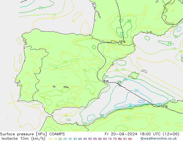 Isotachs (kph) COAMPS Fr 20.09.2024 18 UTC