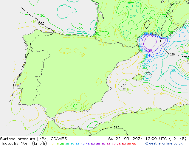 Isotachs (kph) COAMPS Вс 22.09.2024 12 UTC