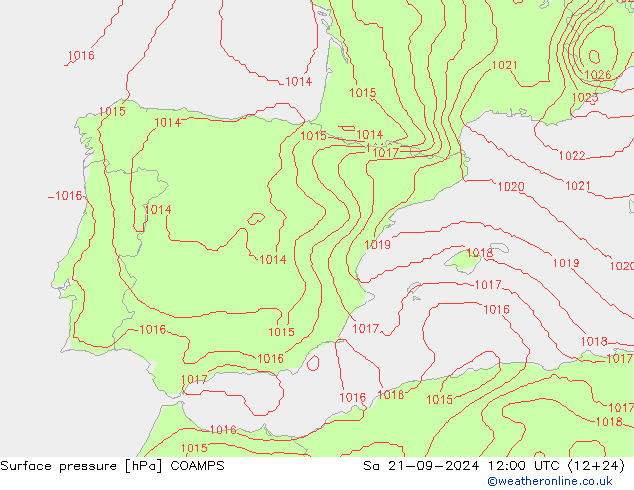 Presión superficial COAMPS sáb 21.09.2024 12 UTC