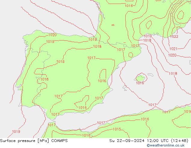 Surface pressure COAMPS Su 22.09.2024 12 UTC