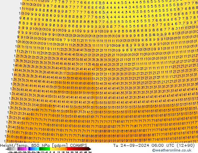 Height/Temp. 850 hPa COAMPS  24.09.2024 06 UTC