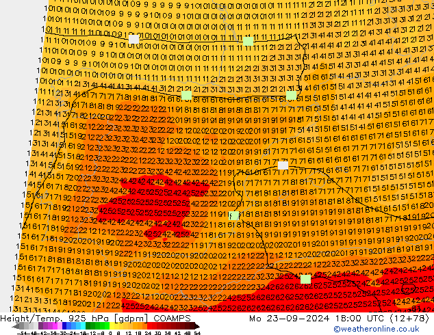 Height/Temp. 925 hPa COAMPS Po 23.09.2024 18 UTC