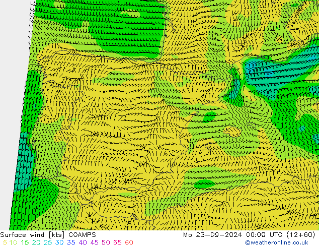 Vento 10 m COAMPS lun 23.09.2024 00 UTC