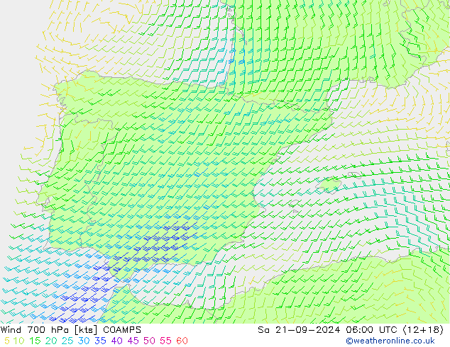 Vento 700 hPa COAMPS Sáb 21.09.2024 06 UTC