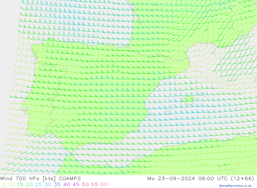 Vento 700 hPa COAMPS lun 23.09.2024 06 UTC