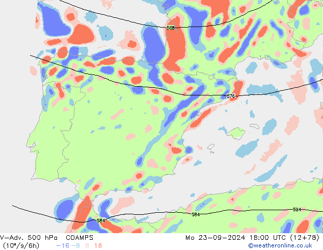 V-Adv. 500 hPa COAMPS Mo 23.09.2024 18 UTC