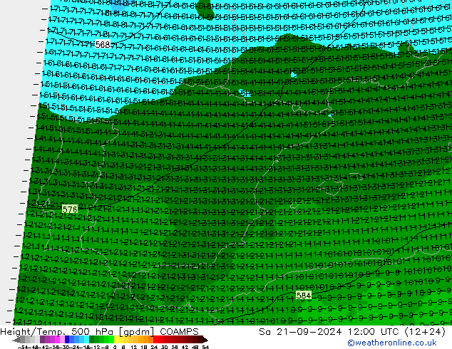 Height/Temp. 500 гПа COAMPS сб 21.09.2024 12 UTC