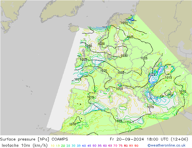 Isotachs (kph) COAMPS пт 20.09.2024 18 UTC