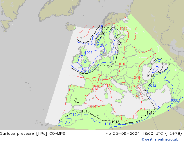 Atmosférický tlak COAMPS Po 23.09.2024 18 UTC