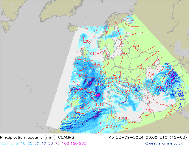 Precipitation accum. COAMPS Mo 23.09.2024 00 UTC