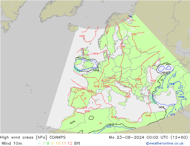 High wind areas COAMPS Mo 23.09.2024 00 UTC