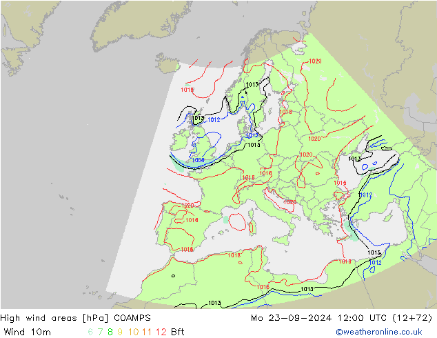 High wind areas COAMPS lun 23.09.2024 12 UTC