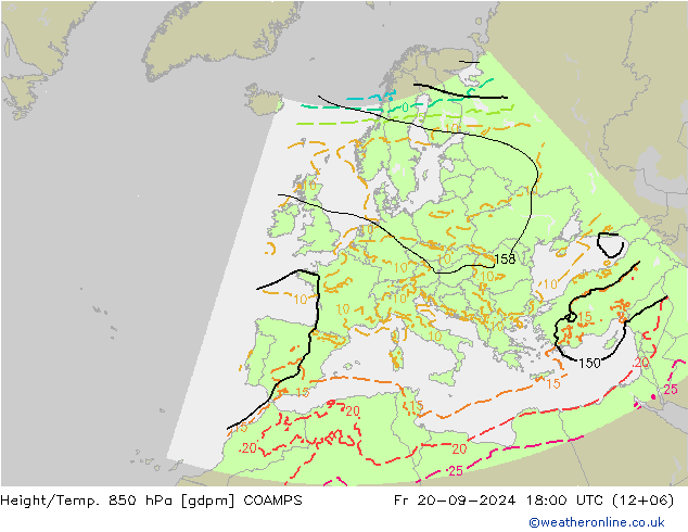 Height/Temp. 850 hPa COAMPS 星期五 20.09.2024 18 UTC