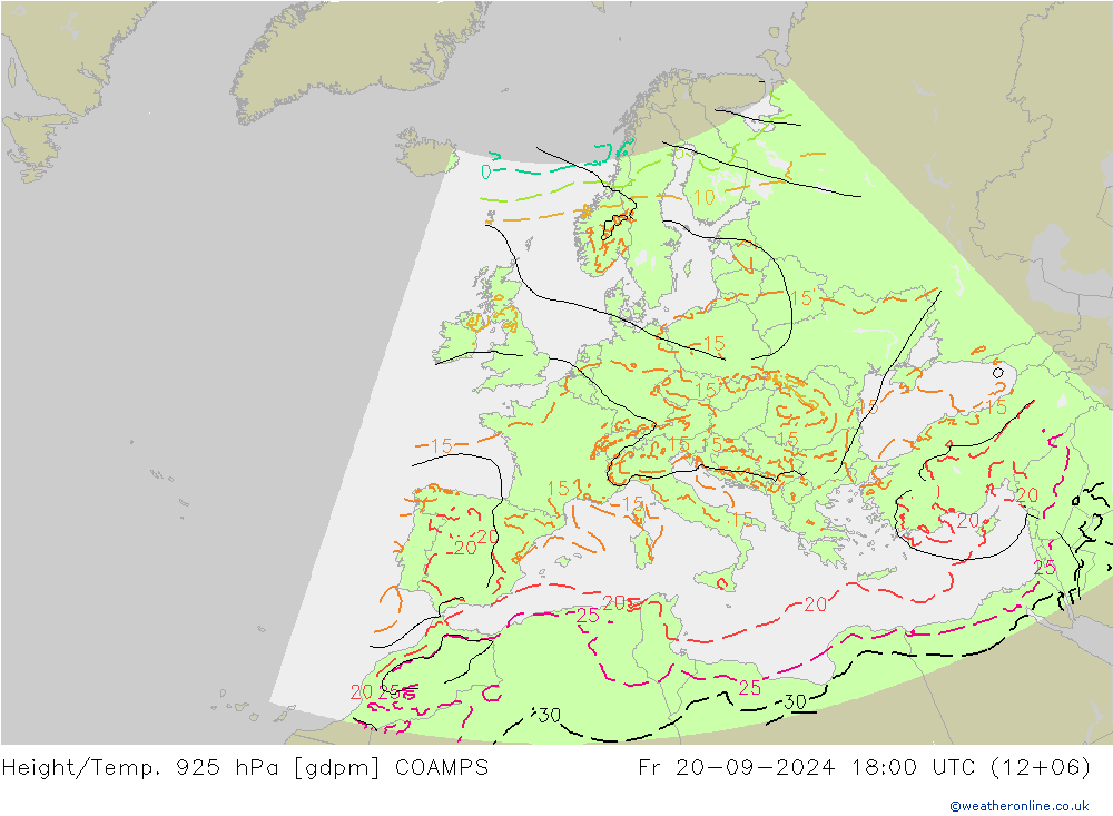 Height/Temp. 925 hPa COAMPS  20.09.2024 18 UTC