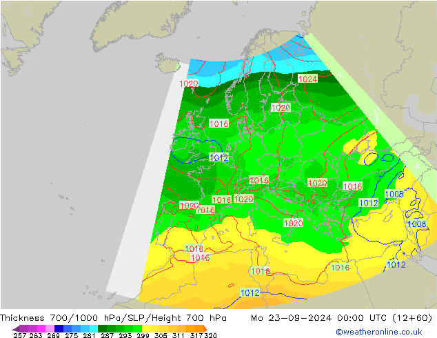 Thck 700-1000 гПа COAMPS пн 23.09.2024 00 UTC