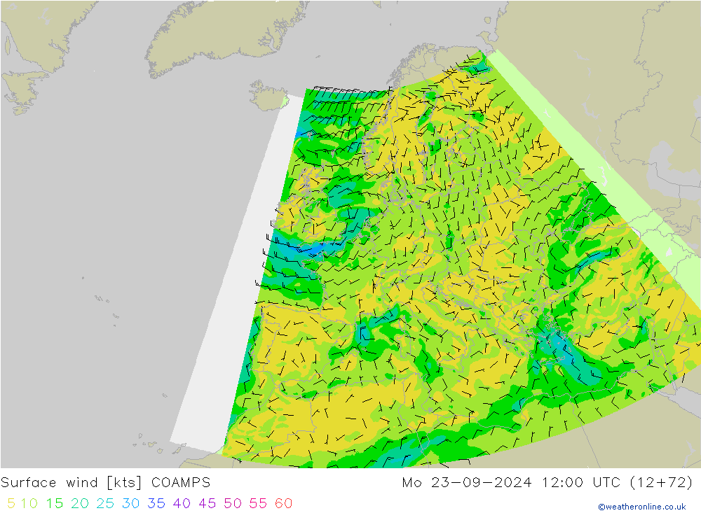 Rüzgar 10 m COAMPS Pzt 23.09.2024 12 UTC