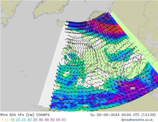 Wind 500 hPa COAMPS Ne 22.09.2024 00 UTC