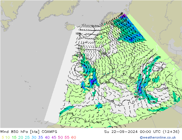 Viento 850 hPa COAMPS dom 22.09.2024 00 UTC