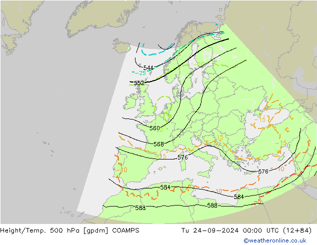 Height/Temp. 500 hPa COAMPS wto. 24.09.2024 00 UTC