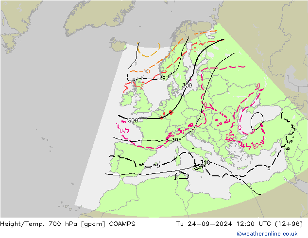 Geop./Temp. 700 hPa COAMPS mar 24.09.2024 12 UTC