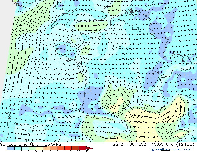 Bodenwind (bft) COAMPS Sa 21.09.2024 18 UTC