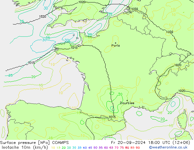 Isotachs (kph) COAMPS  20.09.2024 18 UTC