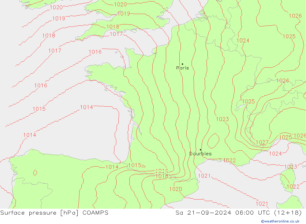 Presión superficial COAMPS sáb 21.09.2024 06 UTC