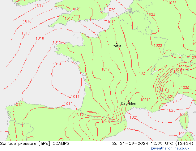 Pressione al suolo COAMPS sab 21.09.2024 12 UTC