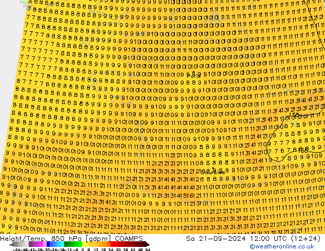 Height/Temp. 850 гПа COAMPS сб 21.09.2024 12 UTC