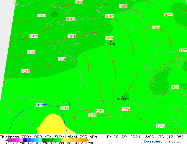 Schichtdicke 700-1000 hPa COAMPS Fr 20.09.2024 18 UTC