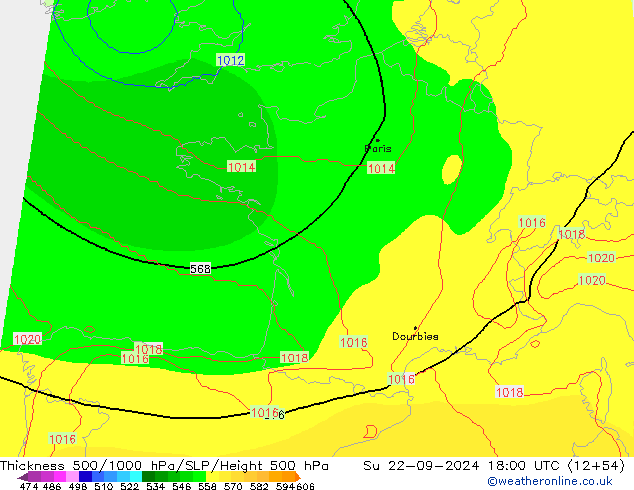 Dikte 500-1000hPa COAMPS zo 22.09.2024 18 UTC