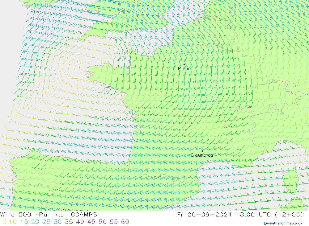 Vento 500 hPa COAMPS Sex 20.09.2024 18 UTC