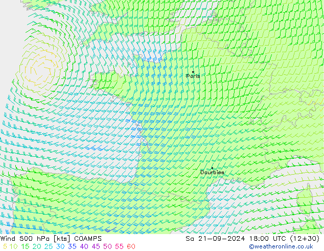 Viento 500 hPa COAMPS sáb 21.09.2024 18 UTC