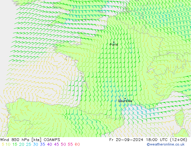 Wind 850 hPa COAMPS Fr 20.09.2024 18 UTC