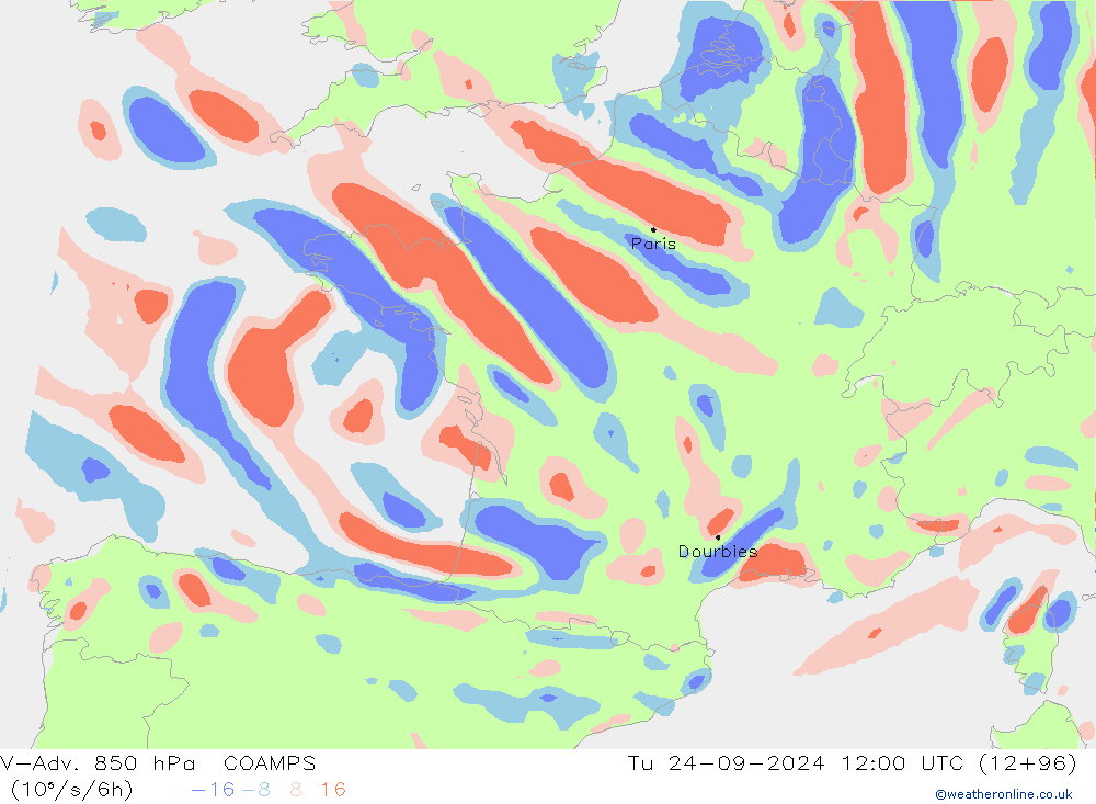 V-Adv. 850 hPa COAMPS Tu 24.09.2024 12 UTC