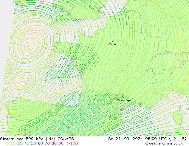 Rüzgar 500 hPa COAMPS Cts 21.09.2024 06 UTC