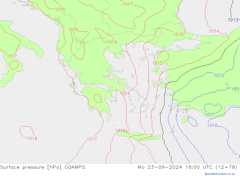 Surface pressure COAMPS Mo 23.09.2024 18 UTC