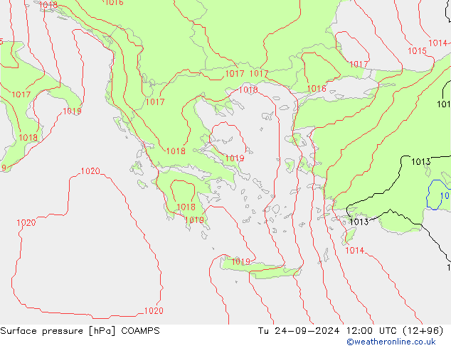 Surface pressure COAMPS Tu 24.09.2024 12 UTC