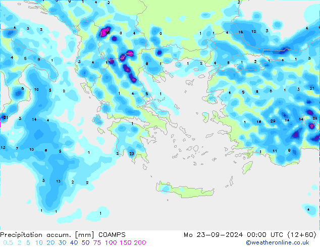 Precipitation accum. COAMPS Mo 23.09.2024 00 UTC