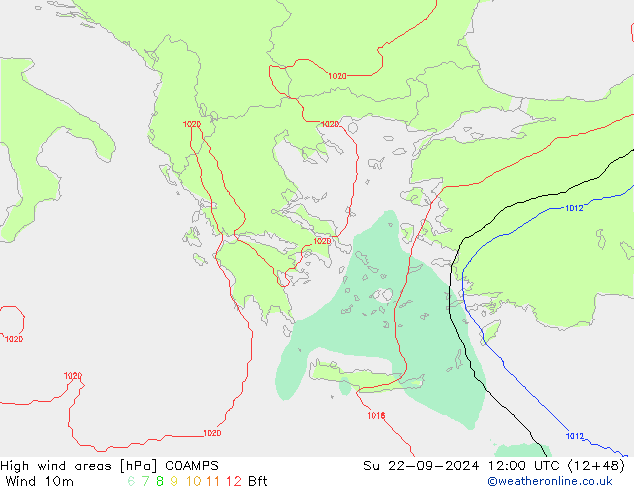 High wind areas COAMPS Su 22.09.2024 12 UTC